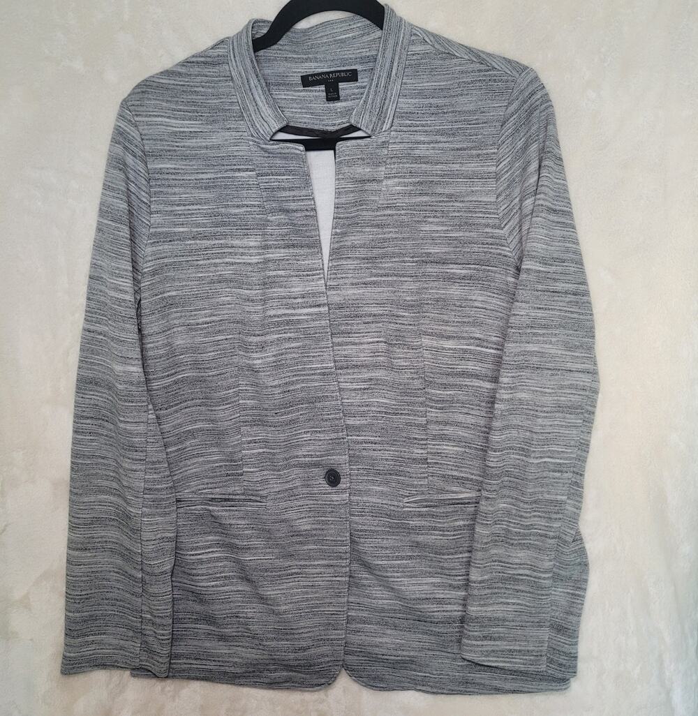 Women's Banana Republic Gray Marled One Button Jacket Cotton Knit Blazer Size L
